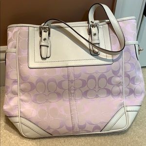 Lavender and white leather used Coach bag